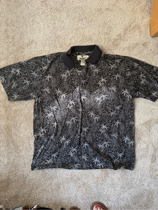 island connection Other - Men's Black Palm-Print Polo Shirt‎